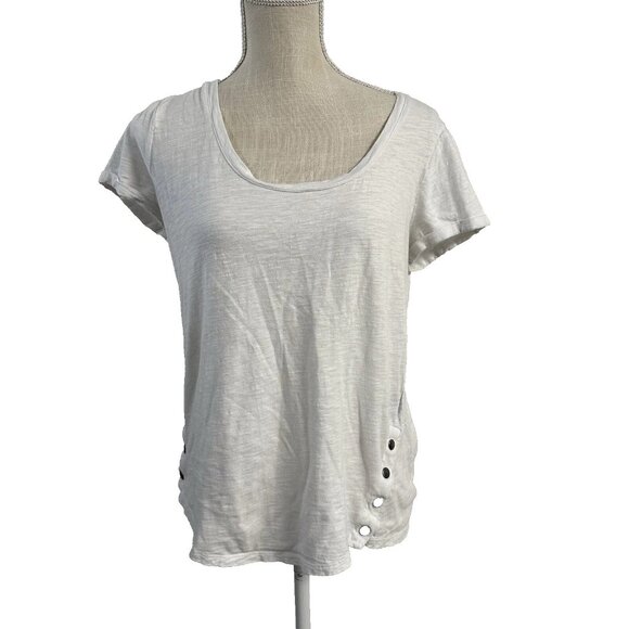 Rock & Republic White Tee Size M Scoopneck Cotton Jersey Side Snap Detail - Picture 1 of 7